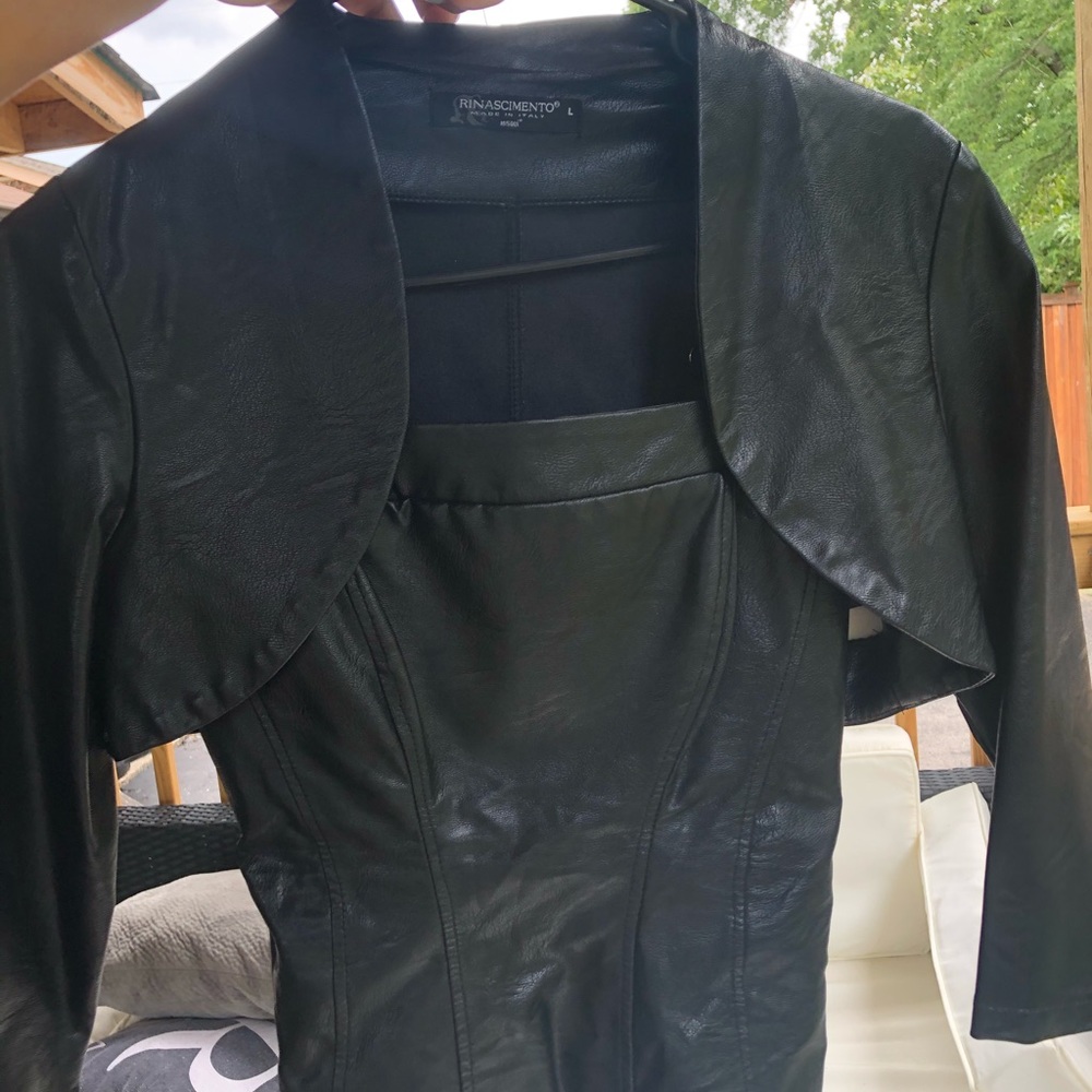 black leather top and jacket set